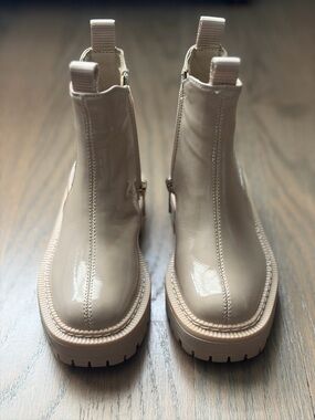 Sam Edelman Patent Chelsea Booties in Light Beige